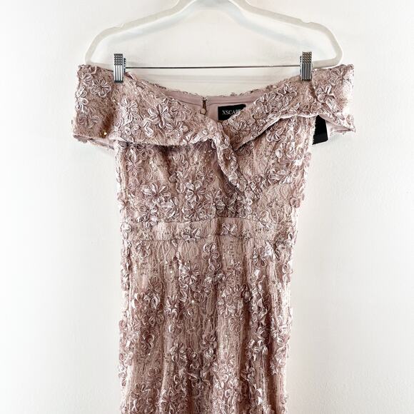Xscape Jill Off The Shoulder Lace A Line Long Evenings Gown Taupe Pink 4 - Picture 11 of 11